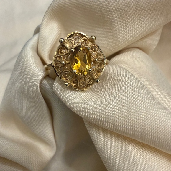 14k Yellow Gold Honey Citrine Filigree Ring Size 6.25 - Picture 3 of 7